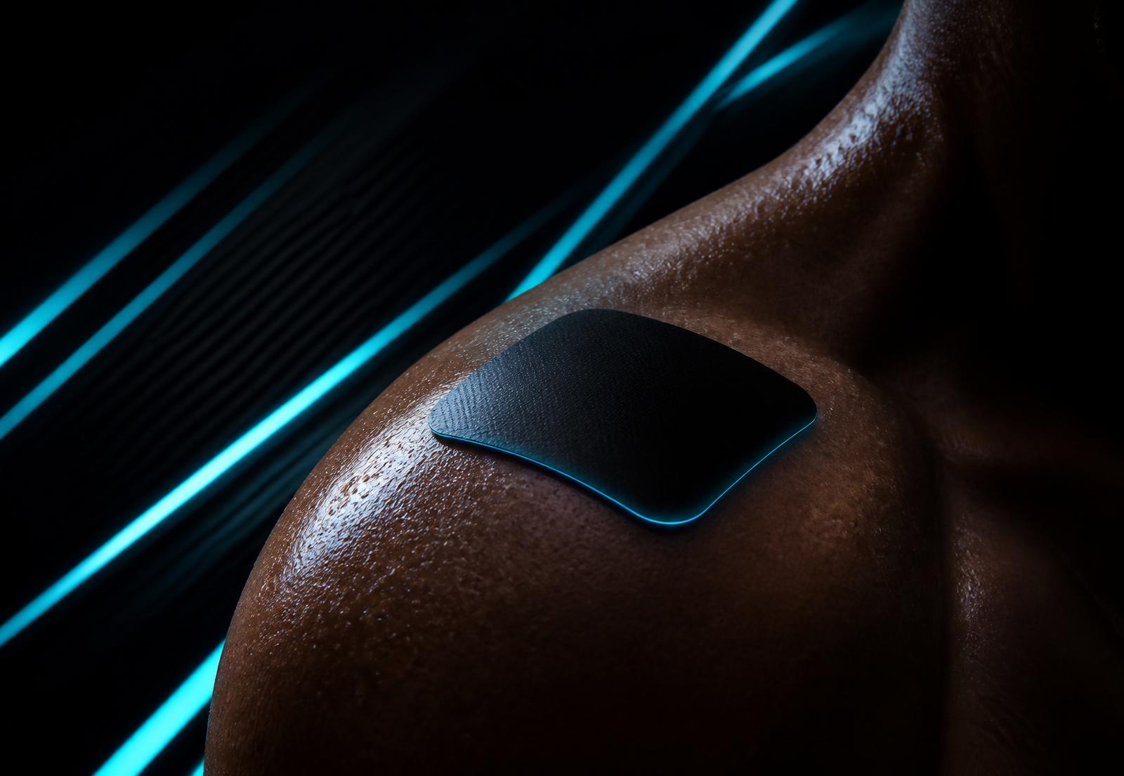 Vyrotech transdermal performance patch applied to an athlete's shoulder